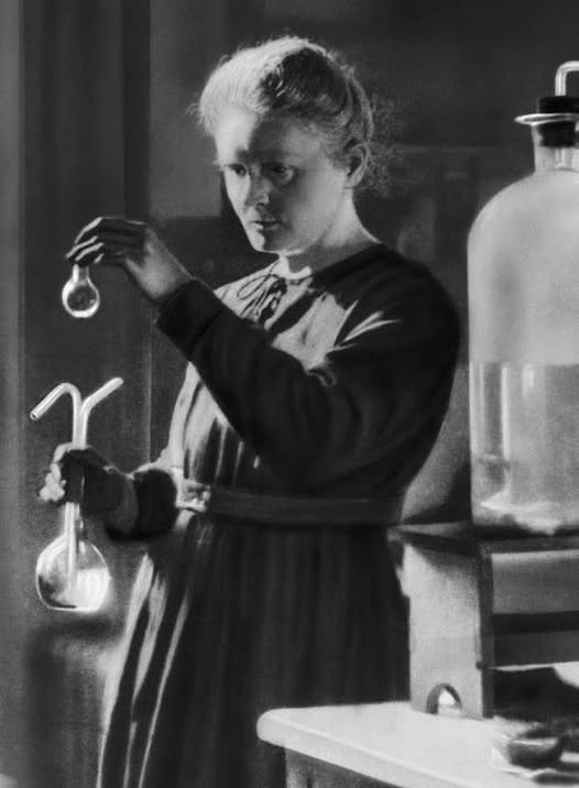 Marie Curie in laboratory